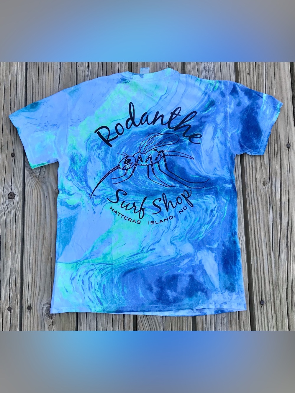 Size M RODANTHE SURF SHOP Ocean Blues Tie Dye Mosquito Graphic Tshirt Knit Tee